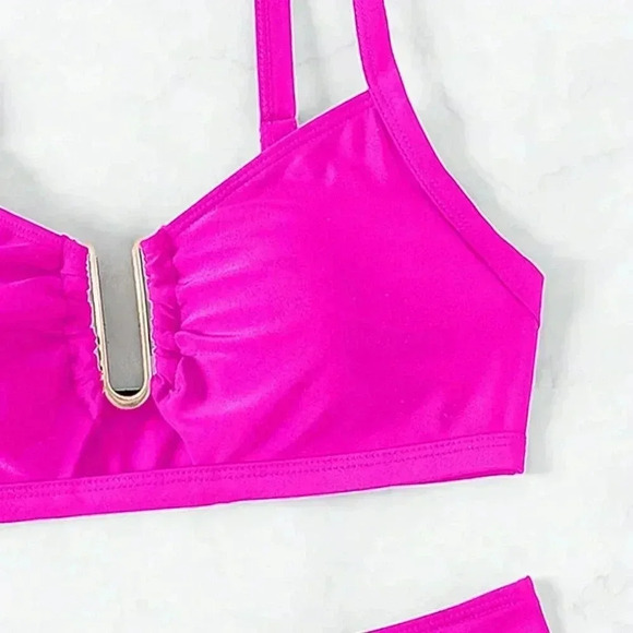 Hot Pink Women's Ruched Separated Swimwear - Picture 7 of 8